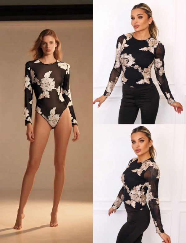 0436350 Body estampado flores encaje - Imagen 2