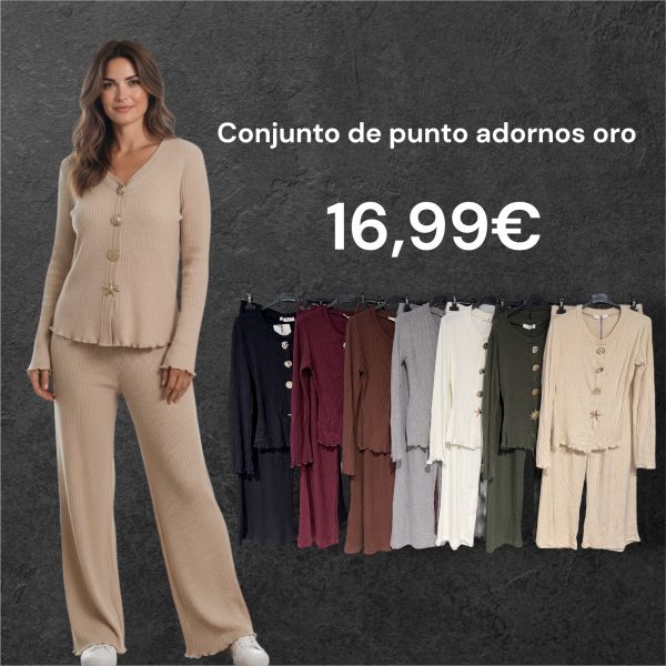037667-158290 conjunto de punto manga larga adornos de metal oro