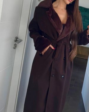 Abrigo de paño largo con pelo