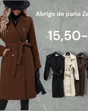 045210 abrigo de paño largo con cinturón zara