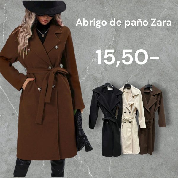 045210 abrigo de paño largo con cinturón zara