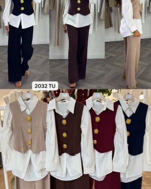 E2032 conjunto 3 piezas chaleco, camisa y pantalón Zara