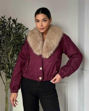 WE999 chaqueta antelina granate pelo beige