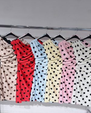 0257020 Vestido satinado lunares