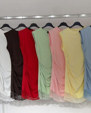 078090 vestido corto licra fría borde encaje