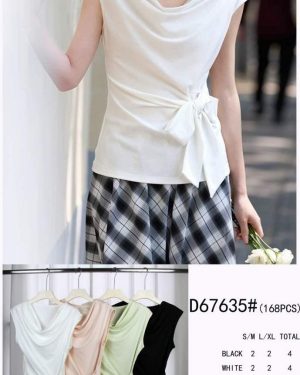 D67635 Blusa drapeada con lazo