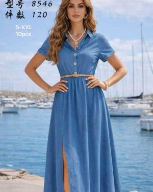 8546 vestido color vaquero con cinturón