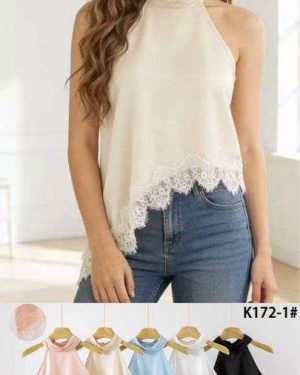 K172-1 Blusa cuello alto detalle de encaje