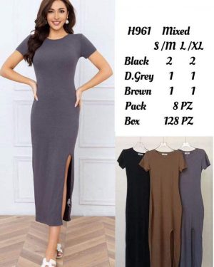 H961 vestido largo corte midi