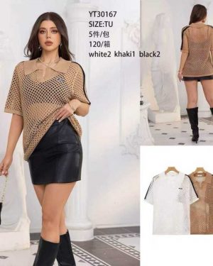 YT30167 Blusa tipo malla de hilo con cuello