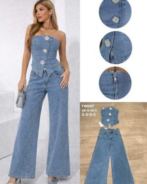 FW047 Conjunto vaquero top palabra de honor