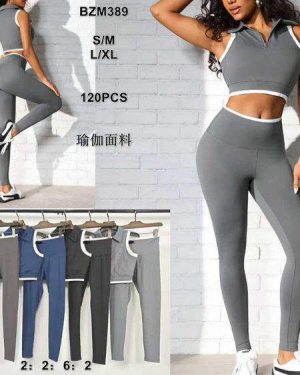 BZM389 Conjunto licra yoga top polo