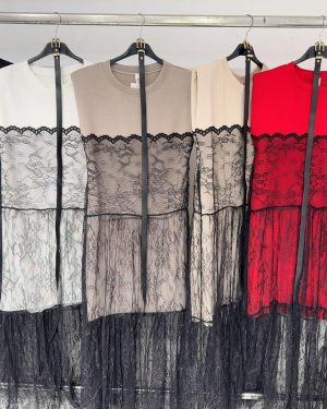 0262550 Vestido mitad encaje con cinturón
