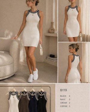 B119 vestido de punto borde blanco