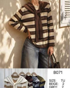 B071 Jersey de punto rayas detalle tipo bufanda